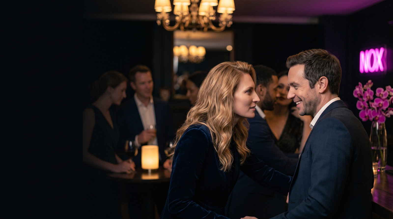 The Charmer archetype — a woman giving one person her complete attention, seduction without sex